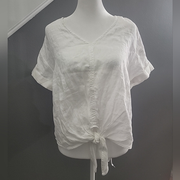 Charter Club Luxury 100% Linen Tie-Front Top Lightweight Resort Vacation - Picture 2 of 7